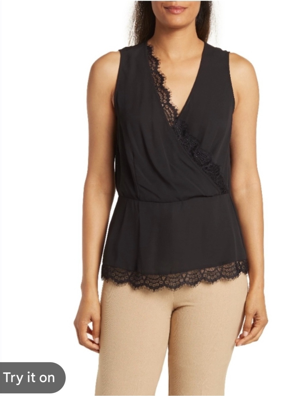 Pleione Black Sleeveless V-Neck Top with Label Detail